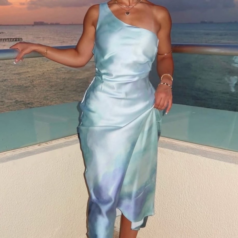 ZARA Elegant One-Shoulder Blue Dress